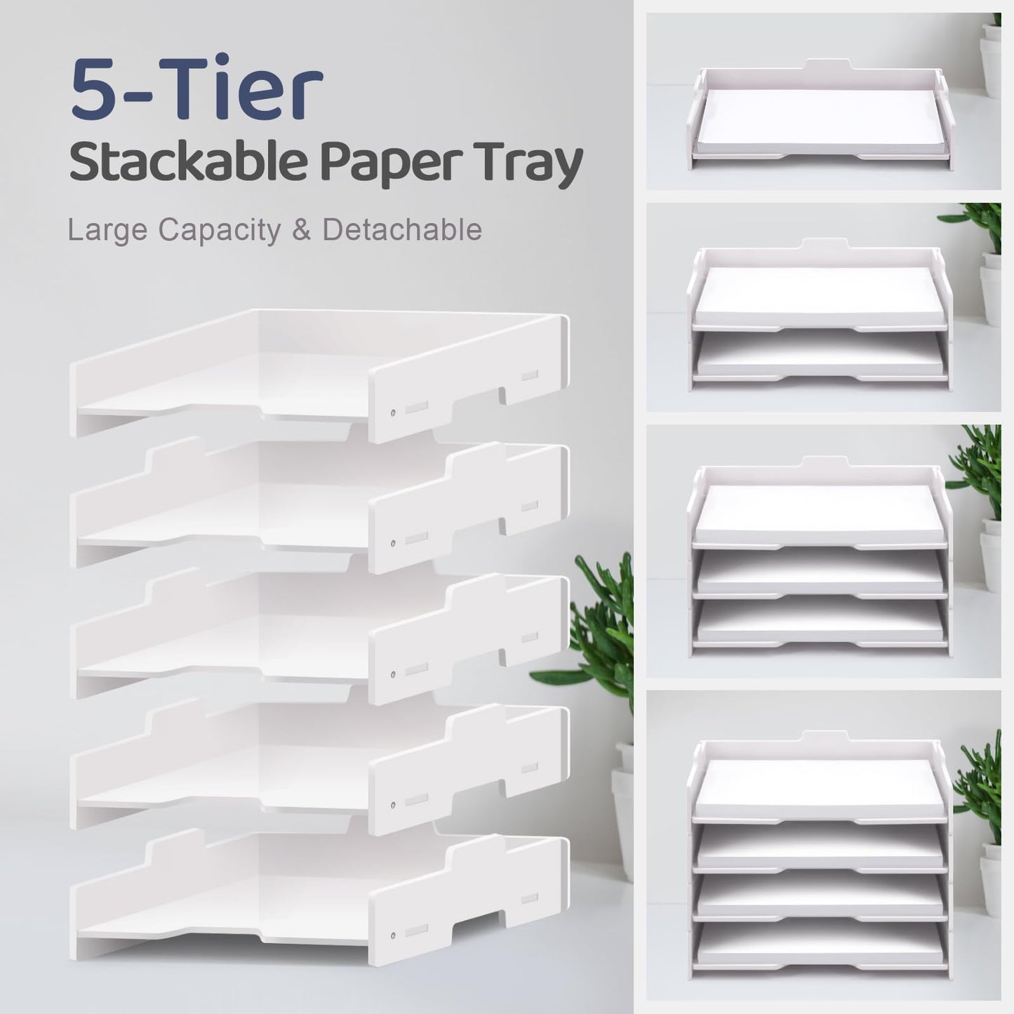 SONGWAY 5-Tier Stackable Paper Tray - File Organizer for Desk, Paper Sorter, Desktop Letter Trays, Workspace Desk Organizer Trays for Home Office School