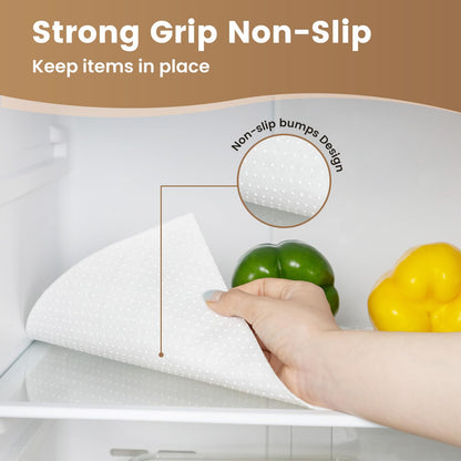 Shinlendid Refrigerator Liners Non-Slip 12IN x 10FT, Absorbent Fridge Shelf and Drawer Liners for Shelves, Keep Fruits and Vegetables Fresh, Various Sizes Washable Refrigerator Mats, White