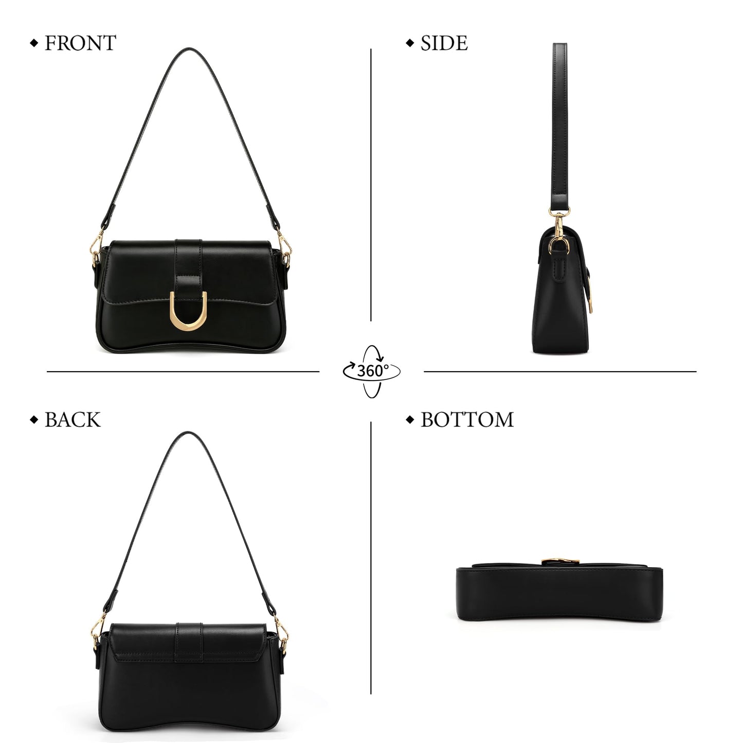 KKXIU Shoulder Bag for Women, Small Handbag Cute Purse Retro Clutch Underarm Hobo Bag, Black