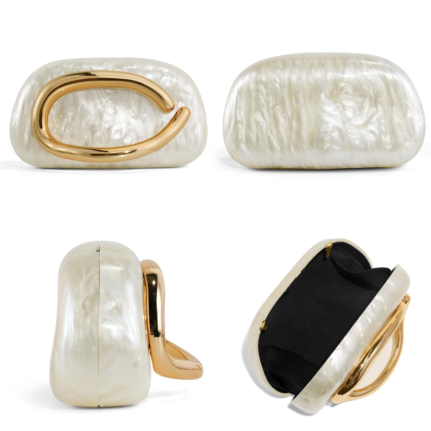 NEWROGENG Clutch Purses for Women Formal, Marble Acrylic Evening Bags with Chain, Trendy Metal Handle Purses and Handbags 2025, Marble White