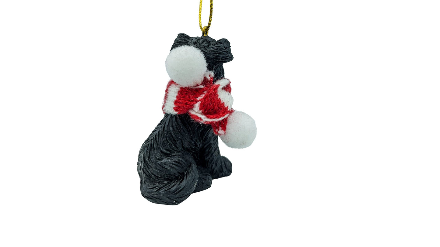 December Pets Miniature Black Schnauzer Dog Christmas Tree Ornament with Candy Cane Scarf