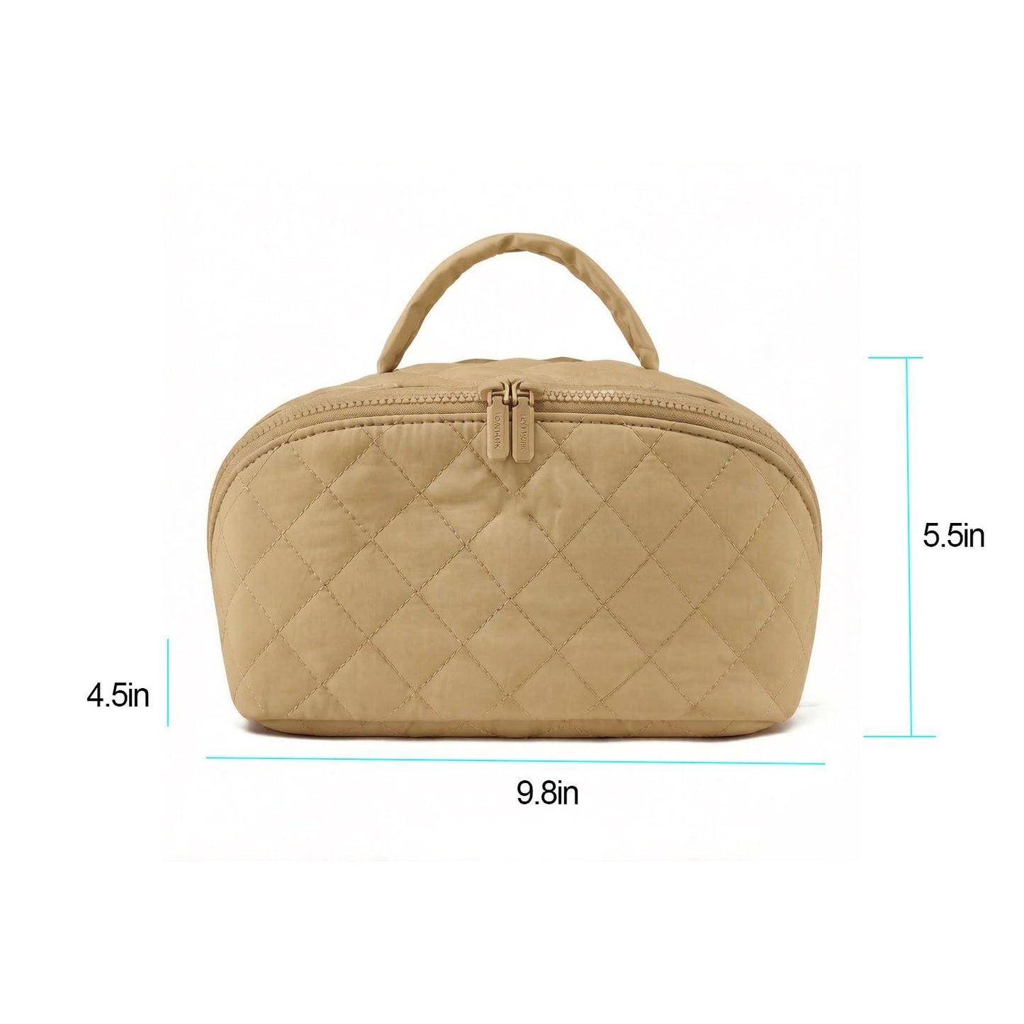 moniko Travel Makeup Bag for Women, 2PCS Waterproof Puffer Cosmetic Bags, Large Capacity Lay-Flat Toiletry Organizer with Brush Compartment & Handle, Portable Makeup Pouch Set (Khaki)