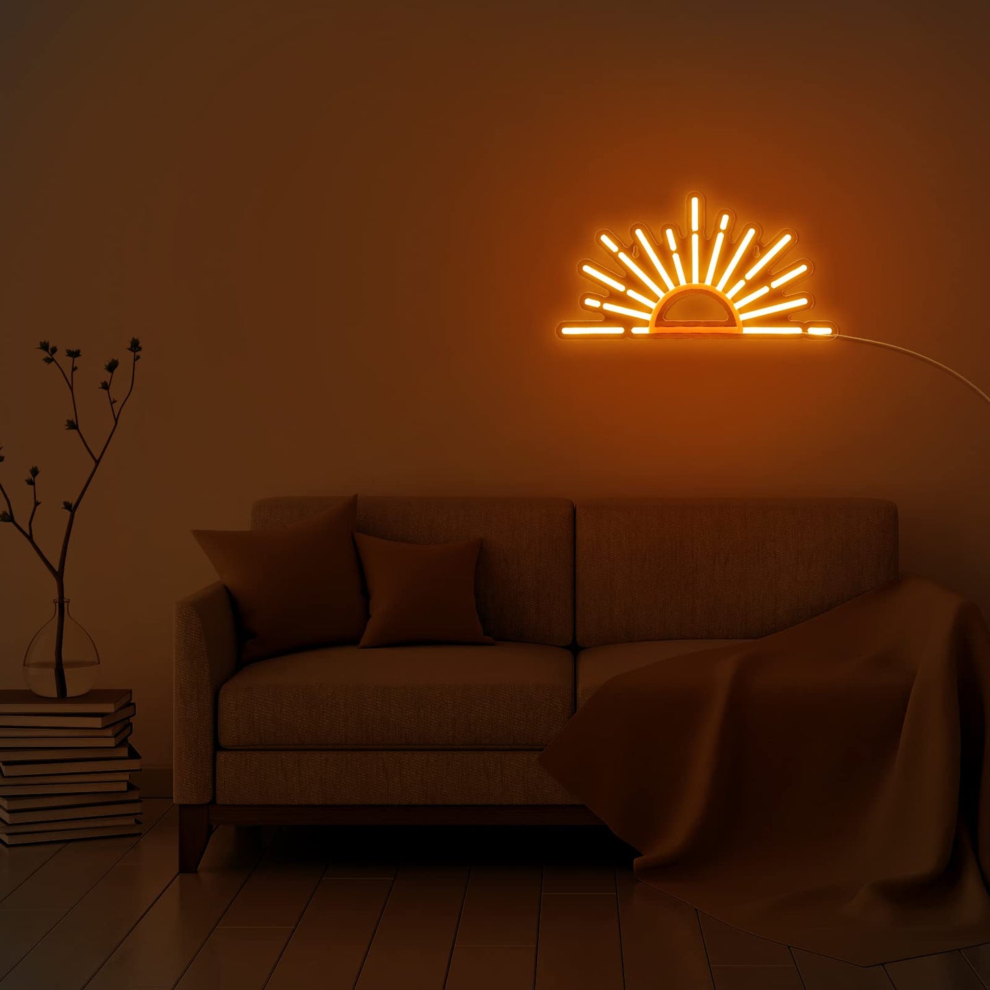 Ganeen Orange Sunrise Sunset Neon Sign Boho Wall Art Neon Lights for Bedroom Sun on The Horizon LED Signs Wall USB Night Room Decor for Living Room, Kitchen, Bathroom, Office Decor, Christmas Gifts