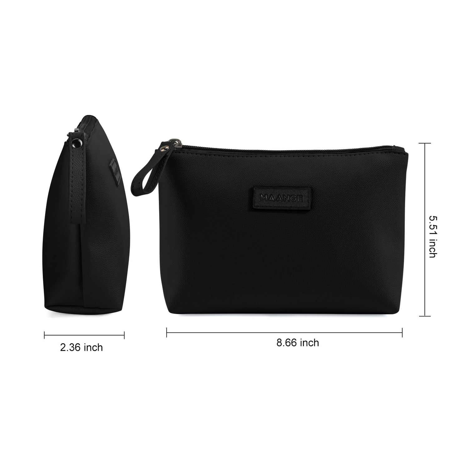 MAANGE Cosmetic Bags for Women Small Makeup Bag for Purse Pu Leather Makeup Pouch Travel Makeup Bag with Zipper Make Up Bag for Travelling (Black)