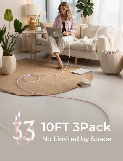 LISEN USB C Cable, 5-Pack [3.3/3.3/6.6/6.6/10FT] for iPhone 17 Charger Cord, 60W USB C to USB C Fast Charging Cable for iPhone 17 Air 16 15 Pro Max, Samsung Z Flip 7/S25/S24, Switch 2, iPad, MacBook