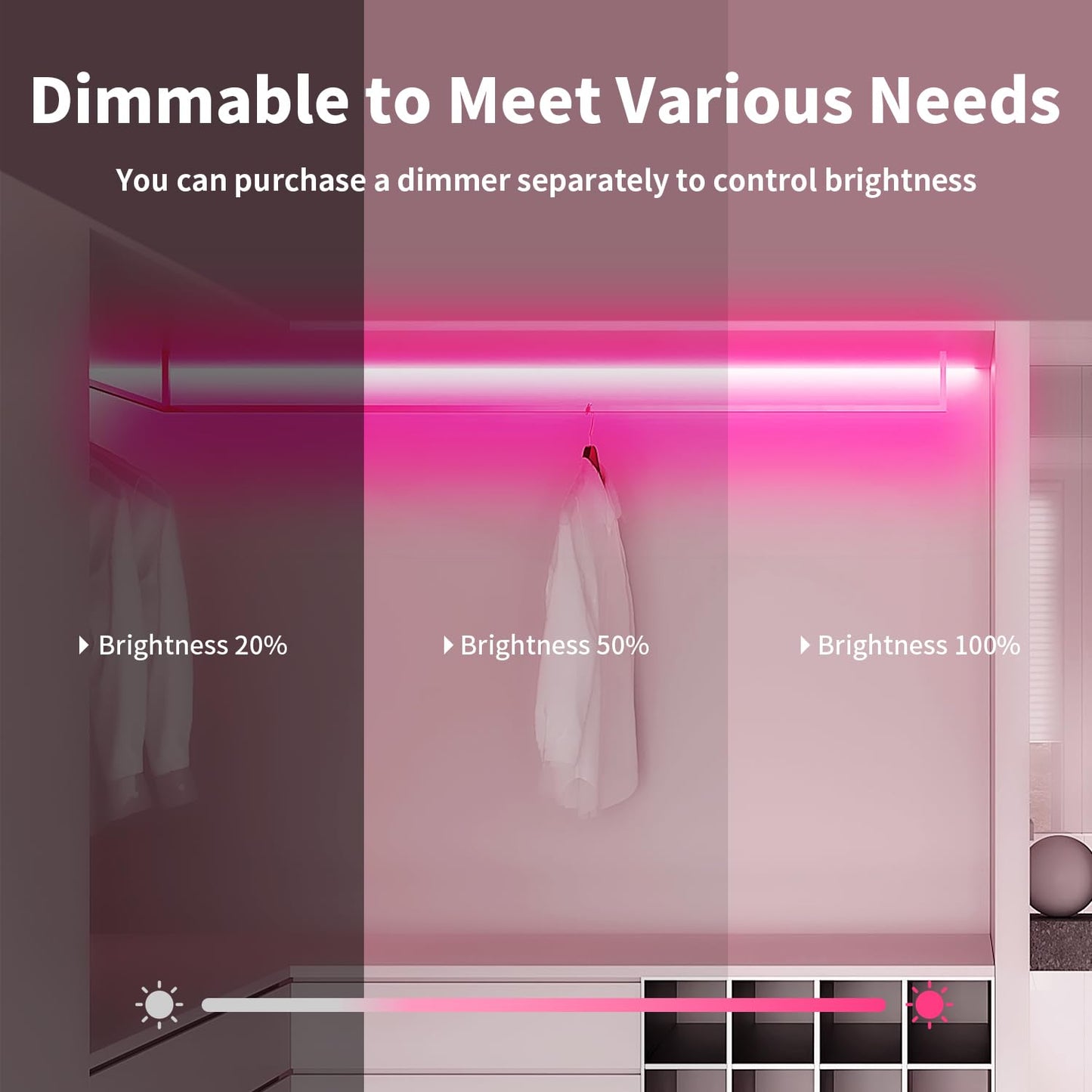 iNextStation 16.4FT/5M Pink LED Strip Lights, DC12V Silicone Neon Light Strip, IP65 Waterproof Led Rope Lights Dimmer for Cuttable DIY, LED Light Strip for Bedroom, Indoor, Outdoor(with Plug)