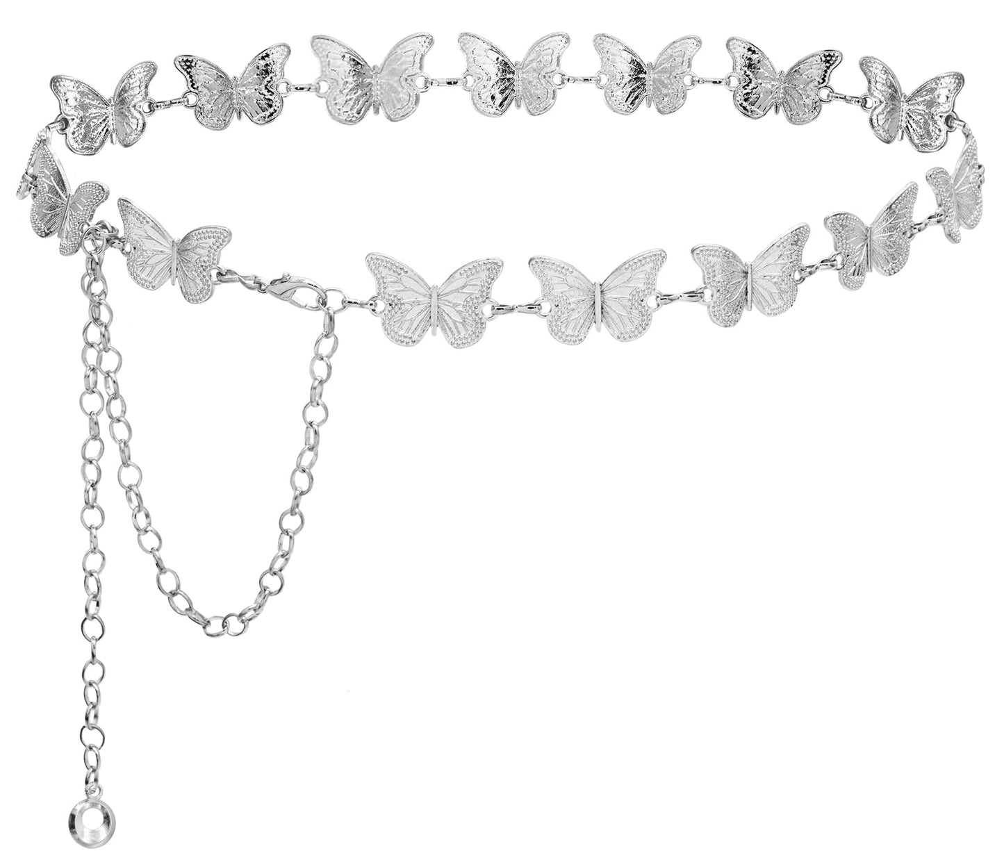 Putcuku Waist Chain Belts for Women Adjustable Belly Chain Fashion Metal Link Chain for Dresses (Butterfly Silver-XL)