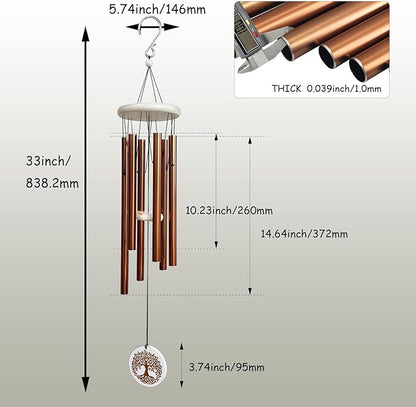 Tree of Life Memorial Wind Chimes, 33" Engraved Sympathy Gifts for Loss of Loved One, Home Yard Garden Decor (Copper)