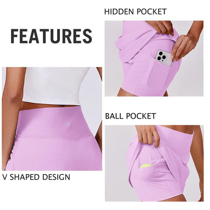 PINSPARK Skorts for Woman Stretchy Tennis Skirts Built-in Shorts Workout Skort Skirts Lightweight Golf Skort Activewear, Light Pink Large