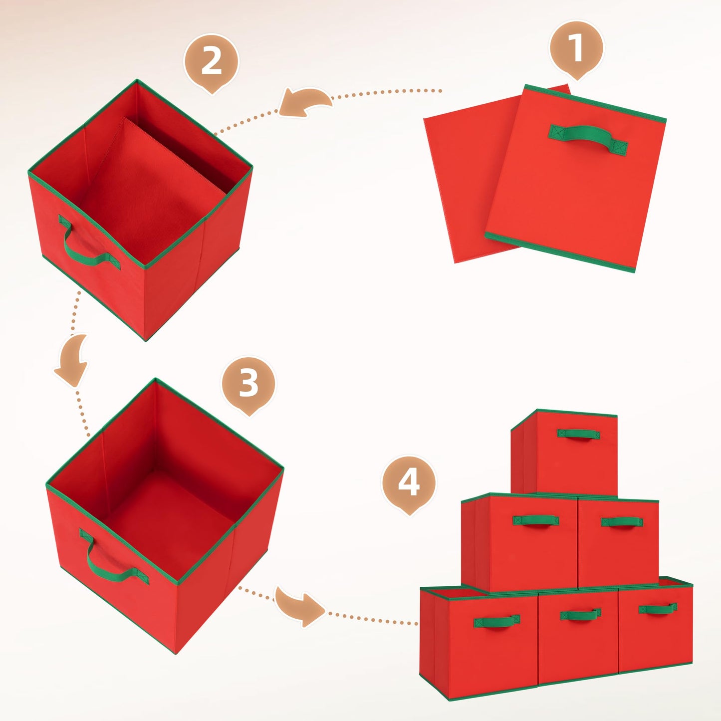 STORAGE MANIAC Storage Cubes, 11 Inch Durable 6 Pack Storage Shelf Basket for Christmas, Fabric Foldable Collapsible Bins with Handles for Organization, Closet, Shelves, Offices, Red