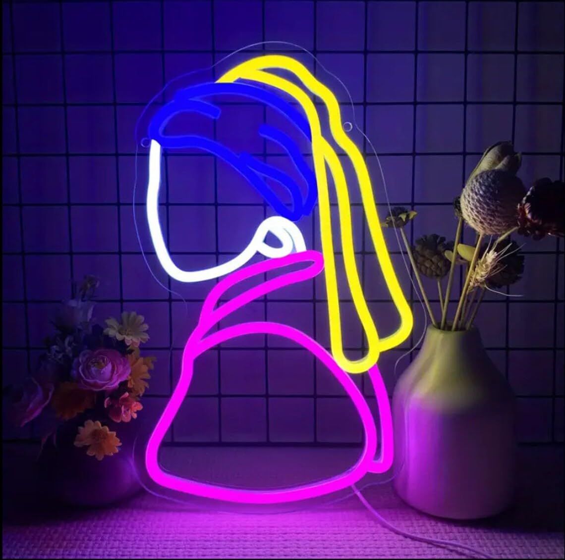 Neon Signs for Wall Decor Pearl Girl LED Sign Neon Lights for Bedroom Party Birthday Room Man Cave Decor,9.5x15 inches
