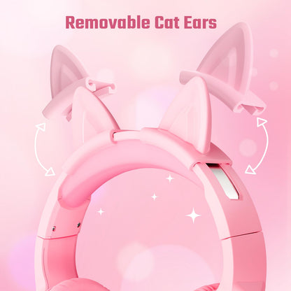 UNIOJO Pink Gaming Headset Noise-Canceling Mic, Wired Over-Cat Ear Headphones, Surround Sound, LED Breathing Light, Memory Foam Ear Pads, for Xbox Series, PS5, PS4, Switch, PC, Mobile