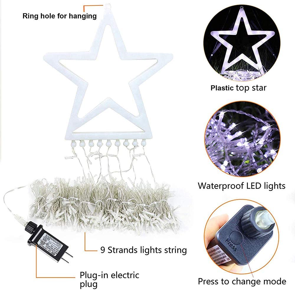 Outdoor Christmas Decorations Star Lights String,317 LED 11.5 ft Christmas Tree Lights, 8 Memory Lighting Modes&Timer Christmas Star Light for Yard,Festival,Party, Decorations (Green+Red)