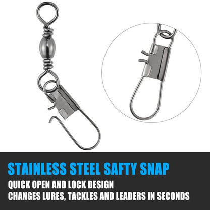 Dr.Fish 50 Pack Fishing Snap Swivels, Barrel Swivels Fishing Tackles, Stainless Steel Safty Interlock Snaps Leader Line Lure Connector Fresh&Saltwater #4
