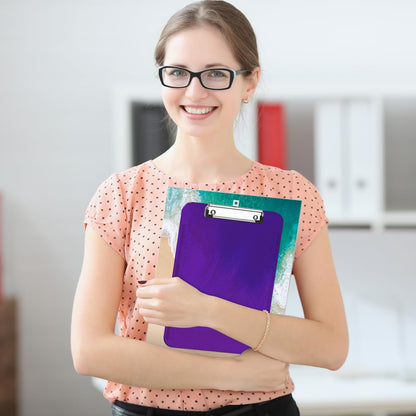 Piasoenc Plastic Clipboards, Translucent Ruler Clip Board with Low Profile, Office Supply, School Supplies, Letter Size 9 x 12.11 Inches,Purple