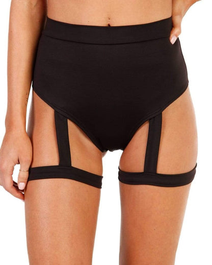 iHeartRaves Showdown Harness High Waisted Booty Shorts for Women Rave Bottoms Pole Dance Shorts (Black, Small)