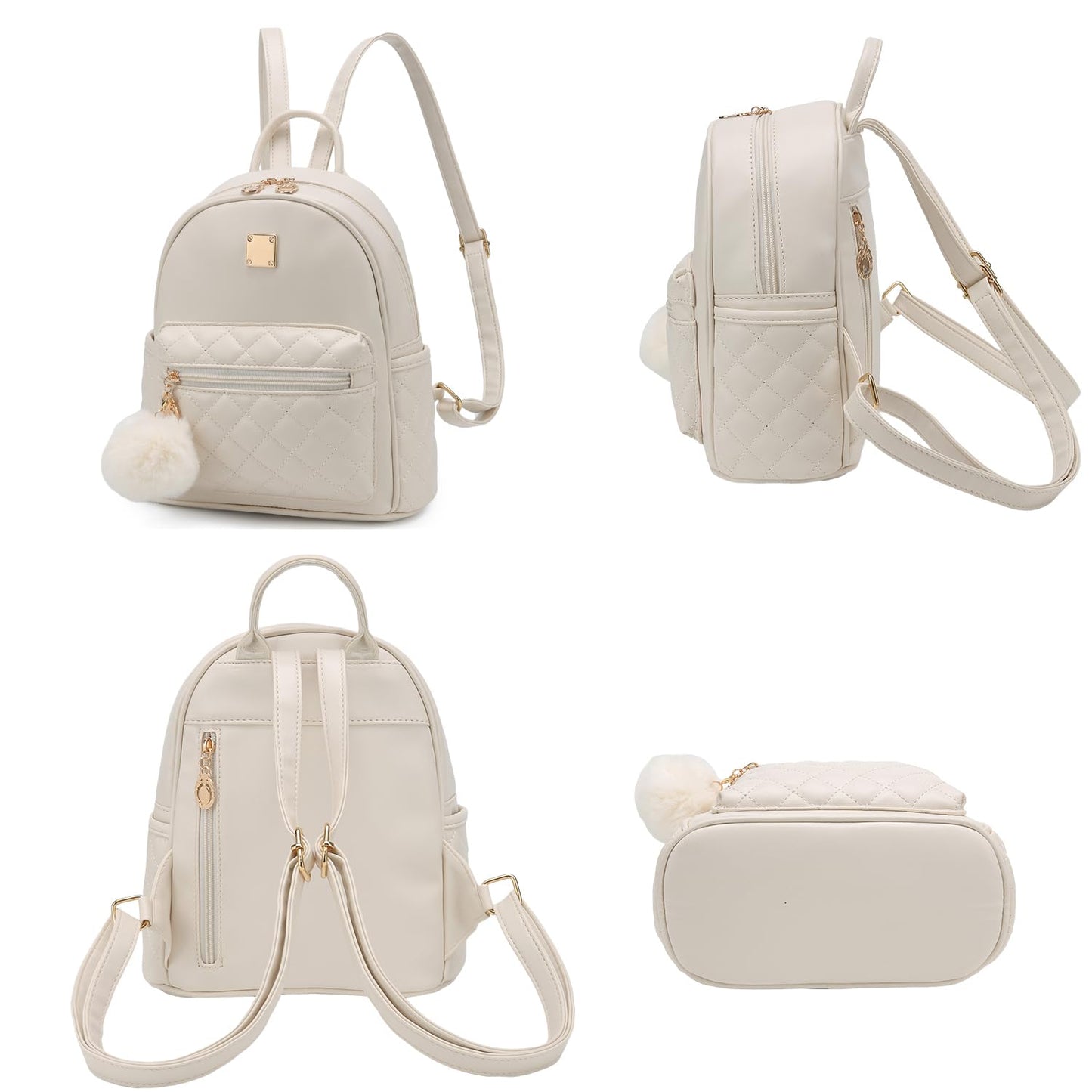 Barsine Girls Fashion Mini Backpack Purse Small Cute Plaid Leather Women Backpacks Little Bag (Ivory)