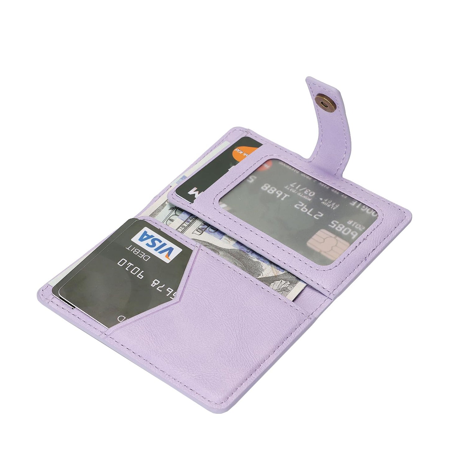 YNlinuofg Ultra-Thin Magnetic Wallet Card Holder for iPhone and All MagSafe Protective Cases，Premium PU leather, powerful magnetic closure, stand function, 6 card slots (Purple)