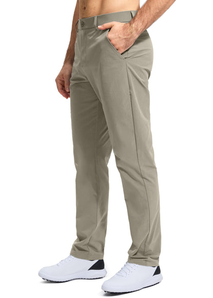 Pudolla Men's Golf Pants Work Dress Comfy Pants Casual Slacks Trousers with Pockets(Stone_Grey 28Wx34L)
