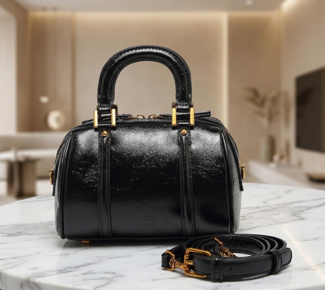 Women's handbag Boston bucket bag single shoulder top handle bag Fashion designer crossbody bag crossbody bag (black)