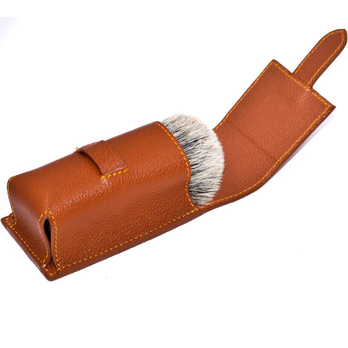Parker Genuine Leather Travel Shaving Brush Case – Saddle Brown, Handmade Protective Cover for Standard Shave Brushes