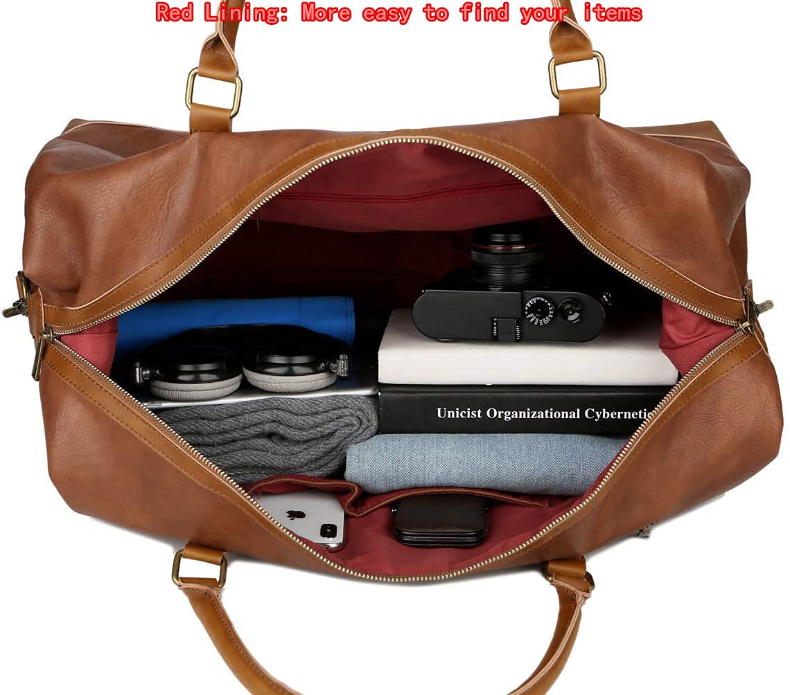 BAOSHA Vegan Leather Travel Duffel Tote Bag Overnight Weekender Bag Oversized for Men and Women HB-14 (Brown)