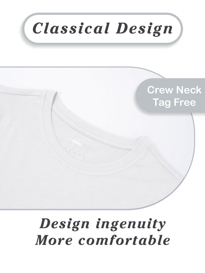 SMENG Ladies Cotton Tee Long-Sleeve Shirts Wicking Soft Crew-Neck T-Shirt Basic Solid Color Classic-Fit Shirt White L