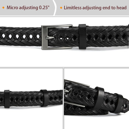 DOOPAI Men's Braided Leather Dress Belt - Comfort Fit, Adjustable Strap, Fashion Hand Woven - Brown Belt for Casual Dress Golf Jeans