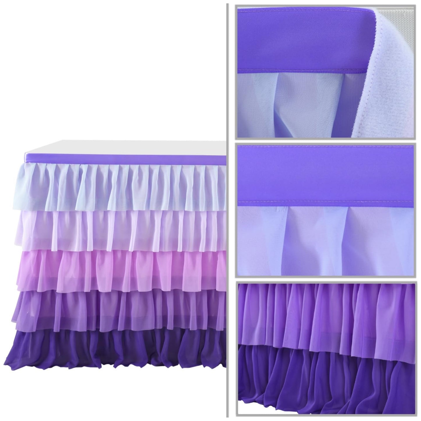 Teacher Desk Skirt 6ft x 30in – Ruffle Table Skirt for Classroom, 100D Chiffon Fabric Back to School Desk Curtain Fabric, Teacher Table Decoration(Pastel Rainbow)