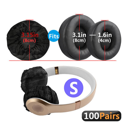 Geekria 100 Pairs Disposable Ear Covers for AKG Y500, Beats Solo 3, Solo 2, JBL Tune 500BT, Sennheiser HD 239 Headphones, Stretchable & Hygienic Protectors (S/Black)