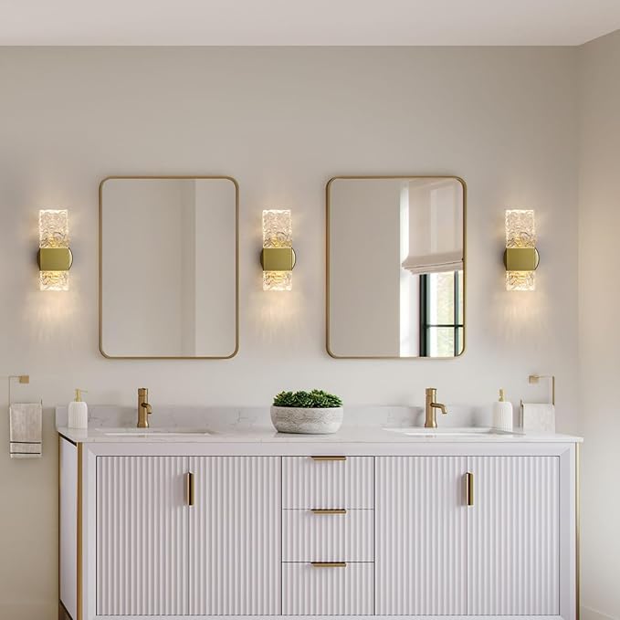 HuisMier Gold Wall Sconces, Hardwired Indoor Wall Light Fixtures with Remote, 3000K-6000K Dimmable LED Crystal Wall Lamp for Bedroom Living Room Bathroom Stairway Hallway