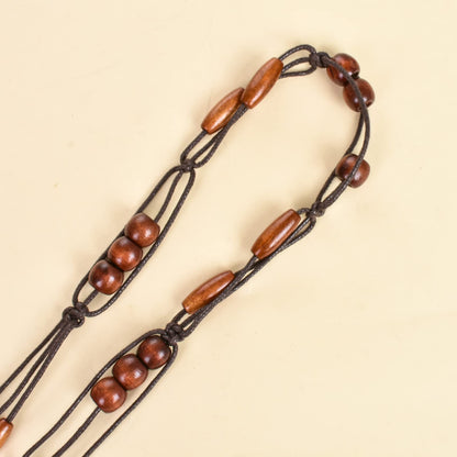 ILuvatar Women's tassel thin belt women's Bohemian style cross knotted hand woven belt Wooden beads waist rope 2pcs BLACK+ COFFEE