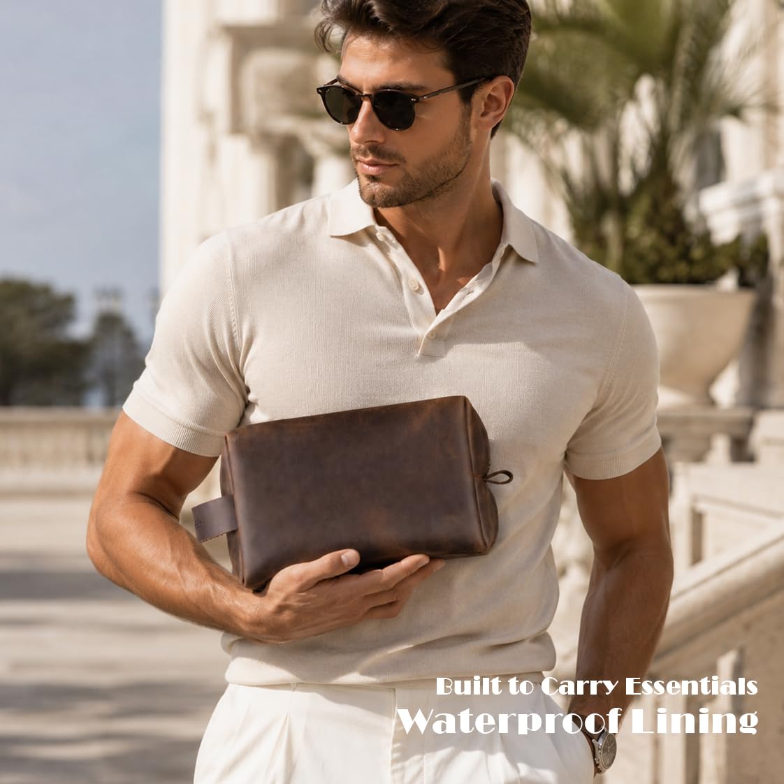Mens Leather Toiletry Bag – Dopp Kit Handmade in USA – Full Grain Leather Organizer Bag with Waterproof Lining for Travel, Toiletries, Shaving Kit – Gifts for Men, Husband, Dad, Boyfriend