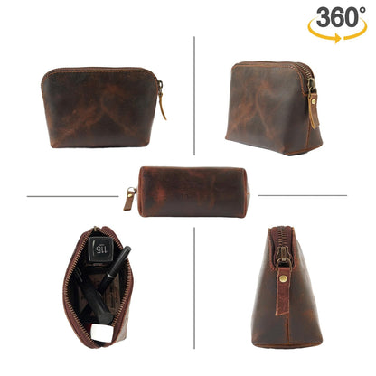 TheAntiq Full Grain Leather Cosmetic Bag – Zippered Makeup Pouch for Women, Small Travel Toiletry & Organizer Pouch for Purse, Premium Handmade Leather (5 × 4 × 2.5 in)