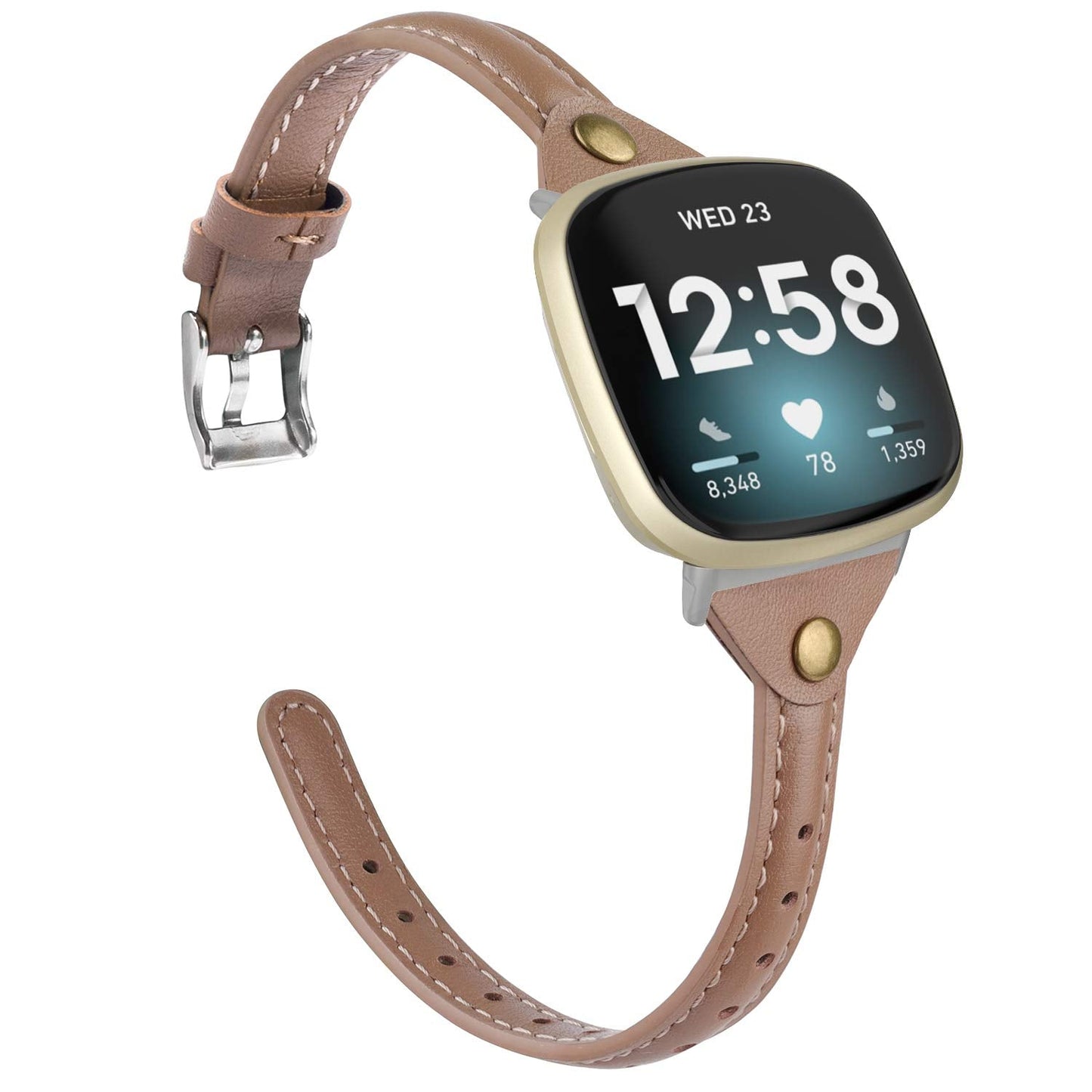 Minyee Compatible with Fitbit Versa 4/Versa 3/Sense 2/Sense Band for Women, Slim & Thin Leather Straps Bracelet Wristband for Fitbit Versa 4/ Fitbit Sense Smartwatch, Pink Grey