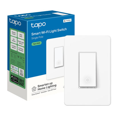 TP-Link Tapo Matter Smart Light Switch: Voice Control w/Siri, Alexa & Google Home | UL Certified | Timer & Schedule | Easy Guided Install | Neutral Wire Required | Single Pole | Tapo S505(2-Pack)