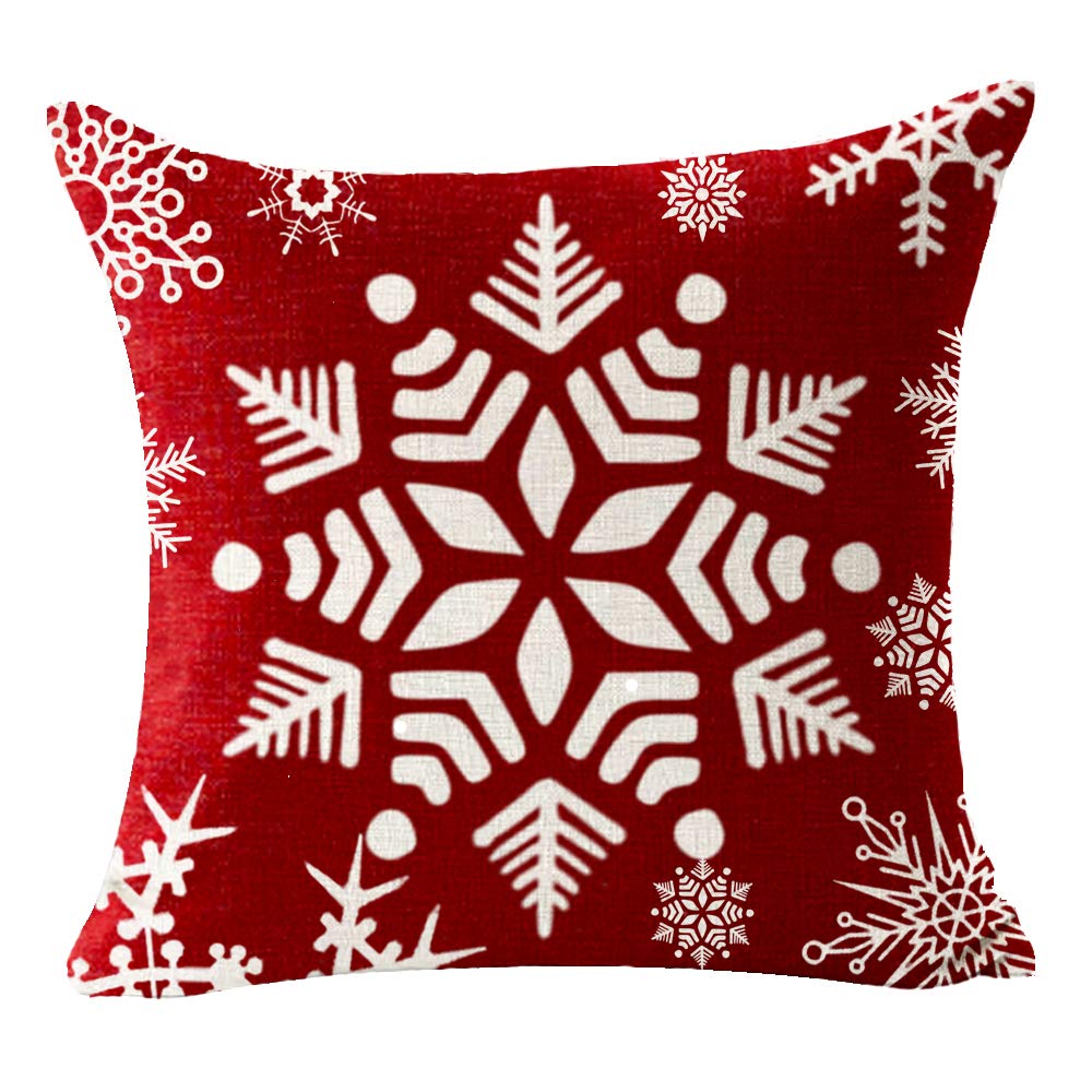 Andreannie Set of 4 Merry Christmas Snowflake Let It Snow Baby It's Cold Outside Red Deer Cotton Linen Decorative Pillow Cover Cushion Case for Sofa Bed Couch Home Decor Square 18 inches