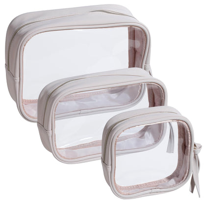 BS-MALL Toiletry Bag Waterproof Makeup Organizer Travel Size Clear - Makeup Cosmetic Organizer Water-resistant Portable Pouch PU Leather Washable Travel Essentials Makeup Bag 3 Pack