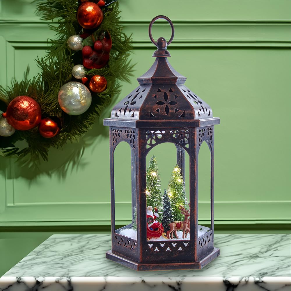 13-Inch Battery-Operated Lighted Lantern with Santa