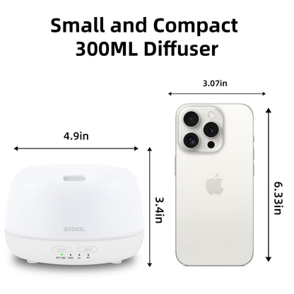 300ML Essential Oil Diffuser with 7-Color LED Lights and Remote Control, Modern Minimalist Design, High-Efficiency Ultrasonic Mist Aromatherapy Diffuser for Home