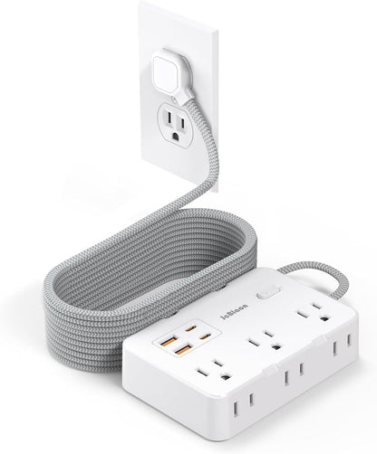 Flat Plug Power Strip Surge Protector, 5ft Ultra Thin Extension Cord with 4 USB Wall Charger(2 USB C Port), 6 Widely-Spaced Outlets Power Strip Compact for Travel, Office, Dorm Room Essentials (White)