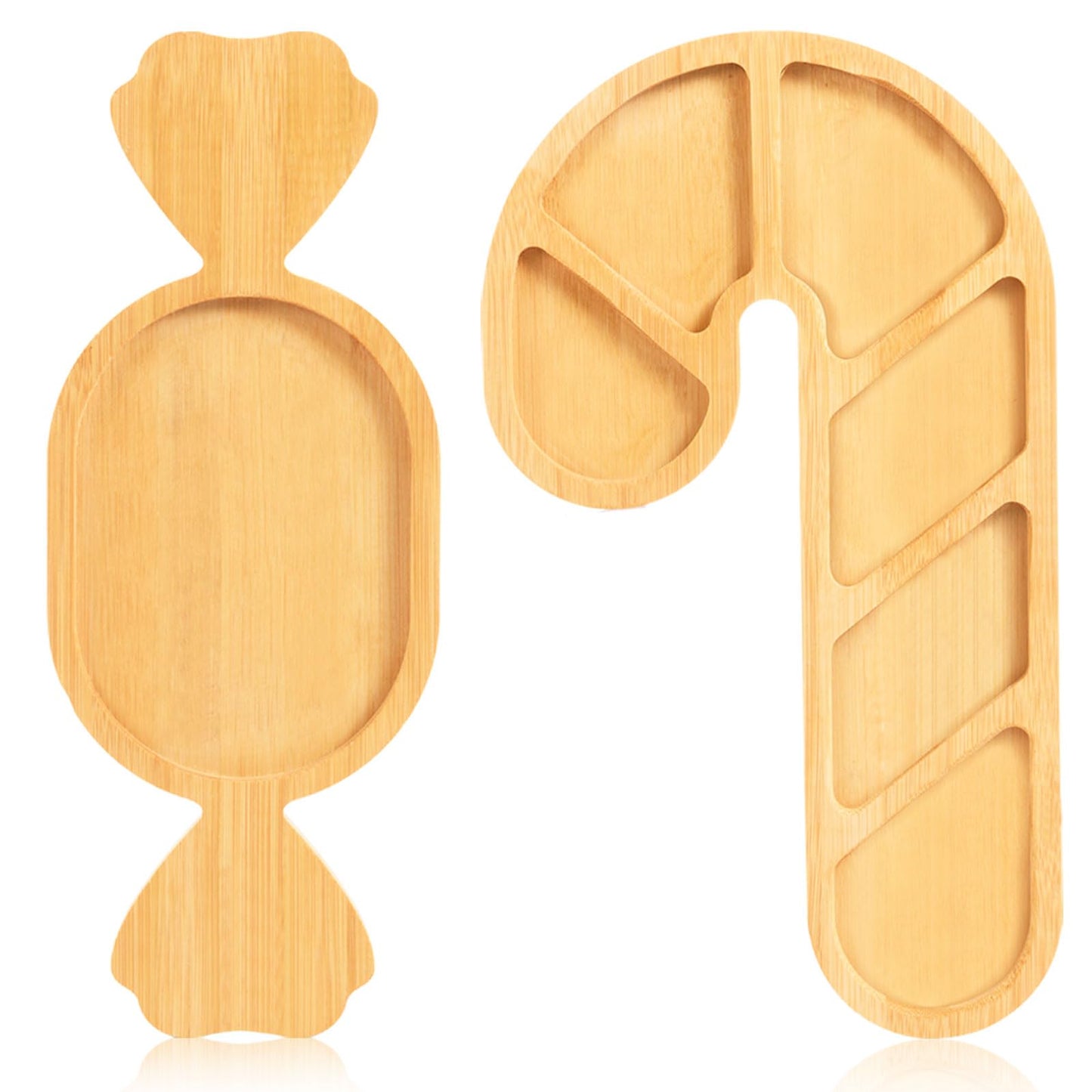 AWIZOM 2 Pcs Christmas Serving Platters Peppermint Candy and Candy Cane Shaped Wood Trays Christmas Wood Charcuterie Boards Decorative Bamboo Snack Dish Plates for Xmas Holiday Housewarming Presents