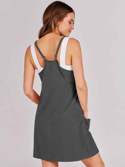 ANRABESS Women Athletic Dress Summer Tennis Workout Active Sports Mini Romper Dress Built in Shorts Travel Vacation Clothes Gray X-Large