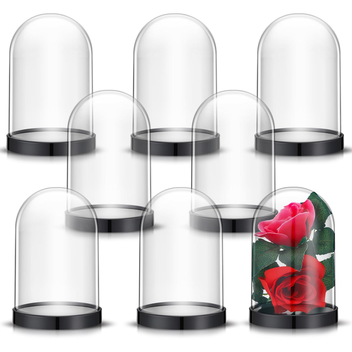 Zhengmy Plastic Dome Display Case Cloche Bell Jar with Base Clear for Collectibles Rose Office Home Tabletop Centerpiece Decoration(4 Pieces)
