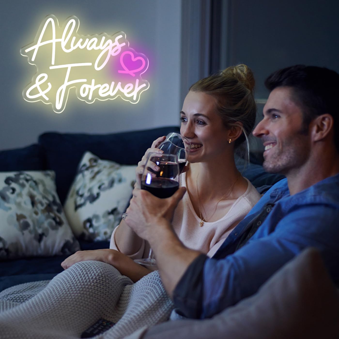 UExnkj-Y Always Forever Neon Sign Warm White Neon Light Sign, Letters Wedding Led Neon Signs for Wall Decor, Dimmable with USB Powered for Bedroom Propose Anniversary Christmas Gifts