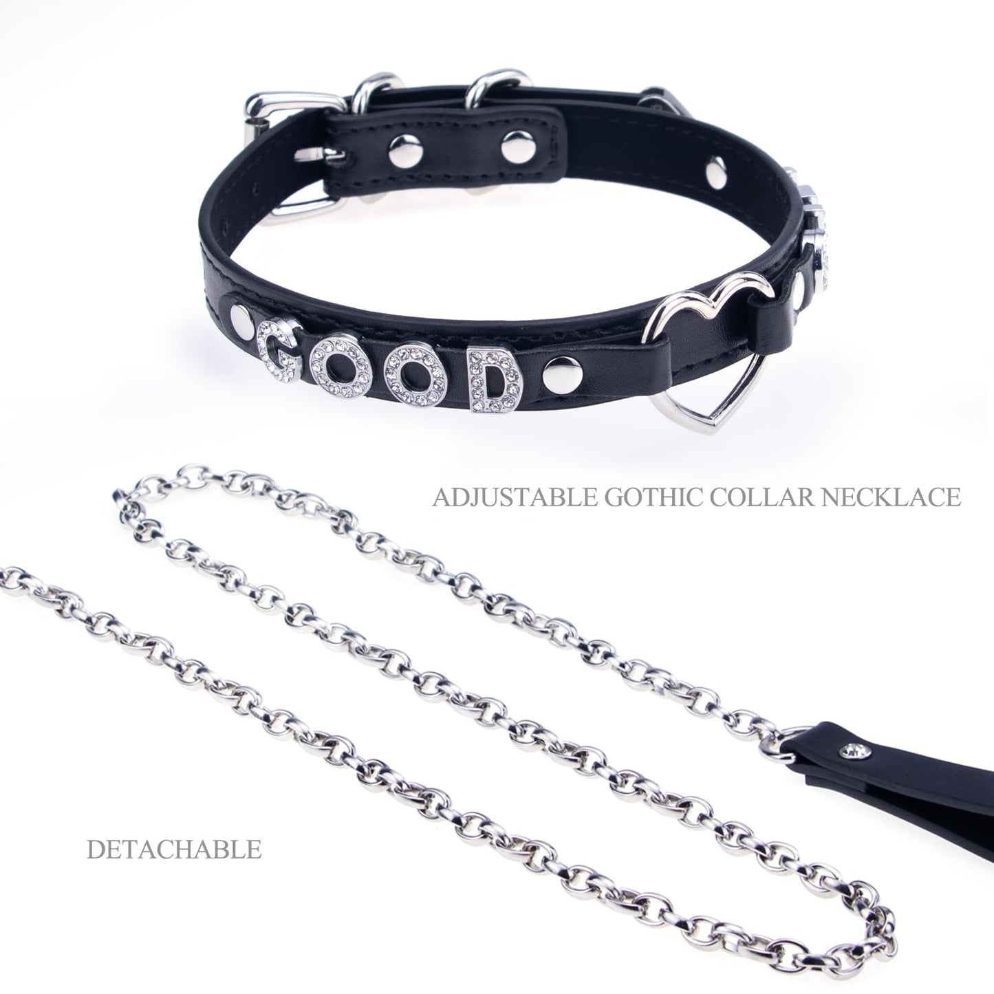 Bilisee Leather Love Heart Choker Necklace with Shiny Letters, Gothic Collar for Women, Punk Rock Necklace Collars Fashion Jewelry, Black