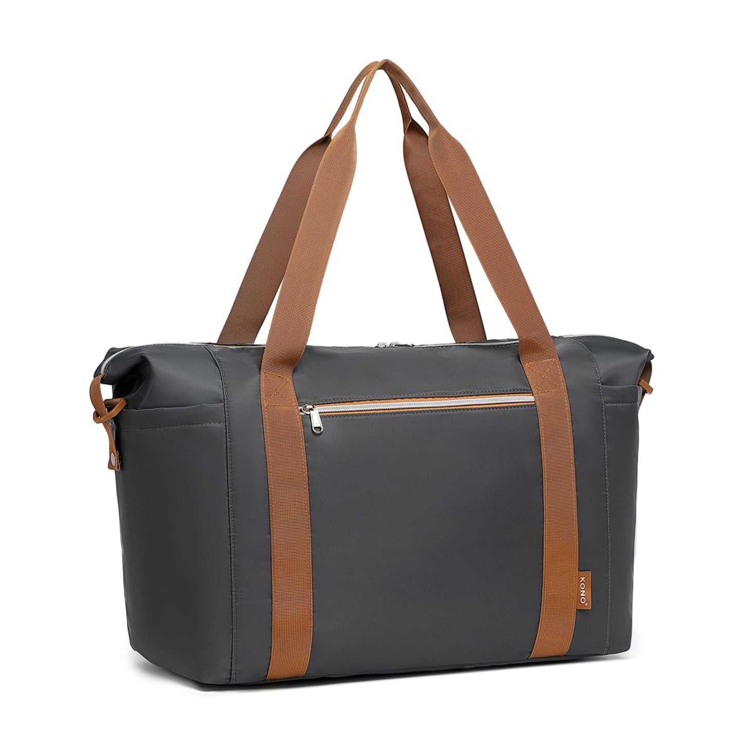 Kono Travel Duffel Bag, Gym Bag for Women with Wet Pocket, Travel Weekender Overnight Carry on Bag with Detachable Shoulder Strap Grey/Brown