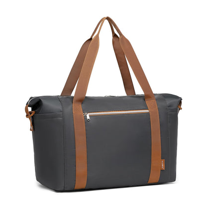 Kono Travel Duffel Bag, Gym Bag for Women with Wet Pocket, Travel Weekender Overnight Carry on Bag with Detachable Shoulder Strap Grey/Brown