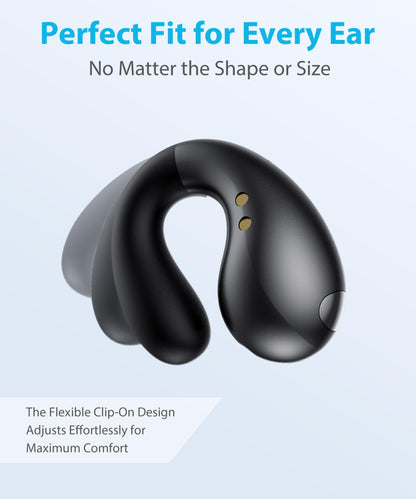 Boytond Ultra Open Ear Earbuds - Ergonomic Clip-On Earbuds, Bone Conduction Over-The-Ear Headphones with Waterproof Design and Secure Fit for Small Ears, Midnight Black