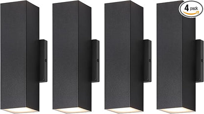 BesLowe 4-Pack Outdoor Wall Lights, LED Up and Down Lights Outdoor, Modern Wall Sconces Porch Light, Black Exterior Lighting Fixtures Wall Mount, Outside Lights for House Front Door Garage, 3000K